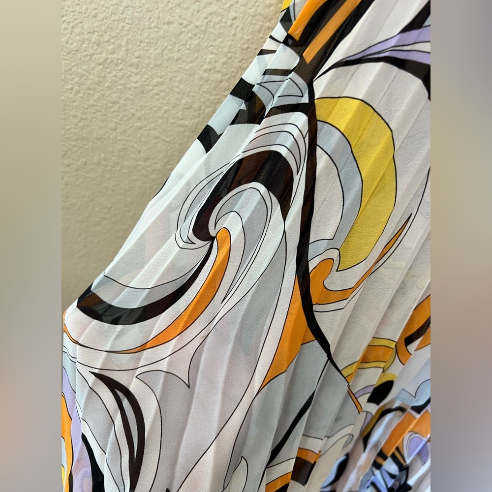 Marciano Orange and Purple Abstract High Low Pleated Flowy Maxi Skirt Size S - Picture 5 of 15